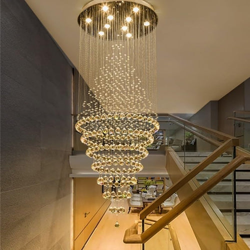 Chandelier Light, Modern Luxury LED Crystal Chandelier Lamp Stair Lights Droplight Double Entry Long Circular Lighting Lobby(Dia120cm H320cm,Warm White)