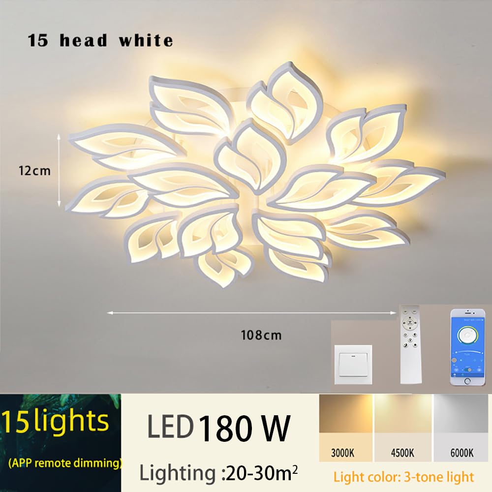15‑Light Dimmable White Flower‑Shaped Acrylic LED Ceiling Lamp with Remote(