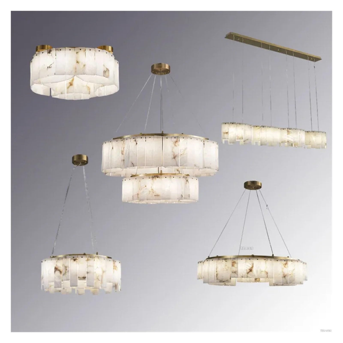 Luxury Ring Marble Ceiling Lamp Chandelier Pendant Dimmable Lustre with Brass Base Accents for Bedroom Lighting Decor Stylish