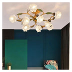 Vintage Flush Mount Ceiling Light Glass Shade Chandelier Antique Iron Metal Fixture,Practical