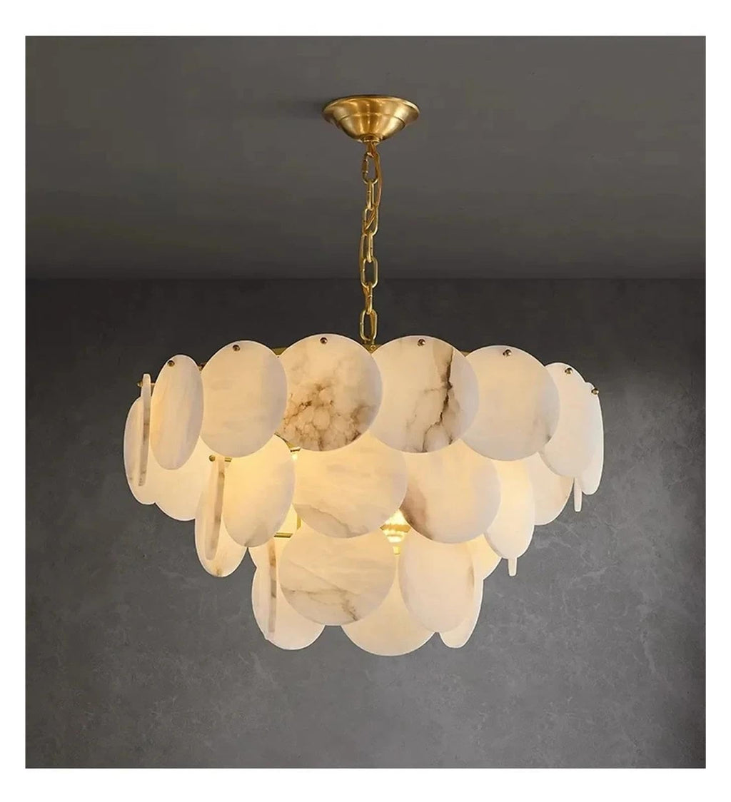 Round Alabaster Layered Chandelier Multi Disc Pendant Light ,Fresh