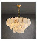 Round Alabaster Layered Chandelier Multi Disc Pendant Light ,Fresh