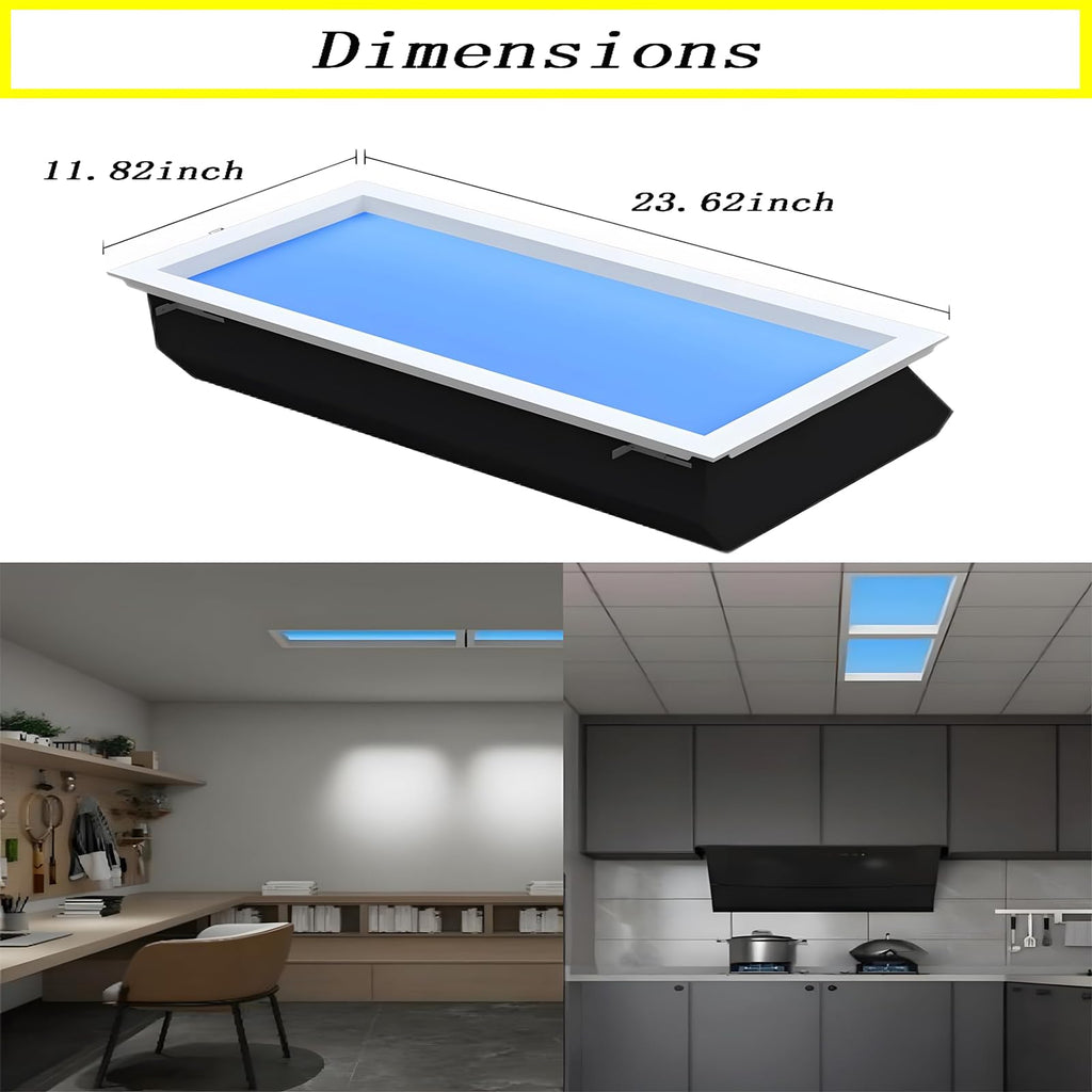 30x60cm Recessed Blue Sky Ceiling Lamp, Smart Adjustable Daylight Simulation Light, Natural Sky Effect for Home Commercial Use Embedded