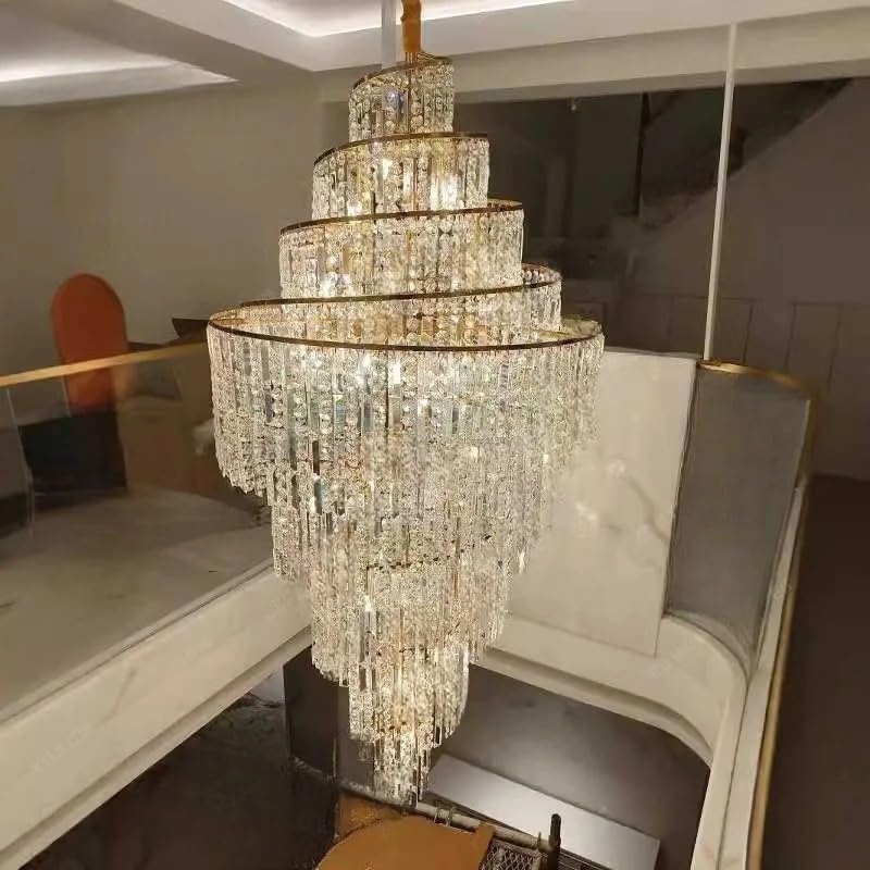 Chandelier Light, Duplex Crystal Chandelier Hall Spiral Staircase Post-Modern Living Room Hotel Lobby Light Luxury Lighting Lamps LED(Warm Light,D100XH230cm)