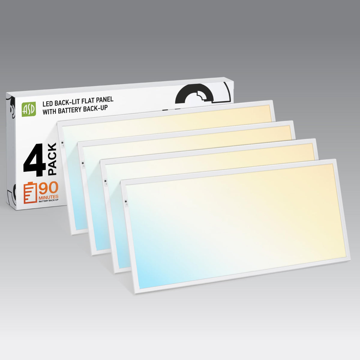 ASD 2x2 LED Flat Panel Light, Emergency Battery Backup UL DLC 4 Pack