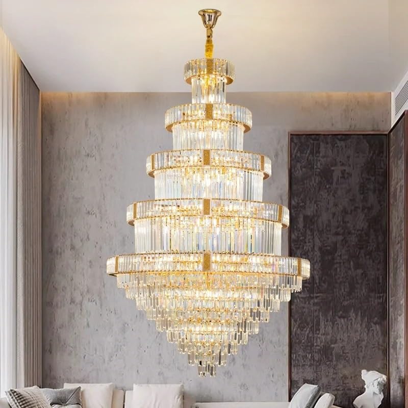 Chandelier Light, Compound Building Chandelier Loft High Ceiling Luxurious and High-end Crystal Lamp Villa Hall Living Room(D120CM H190CM,Neutral Light)