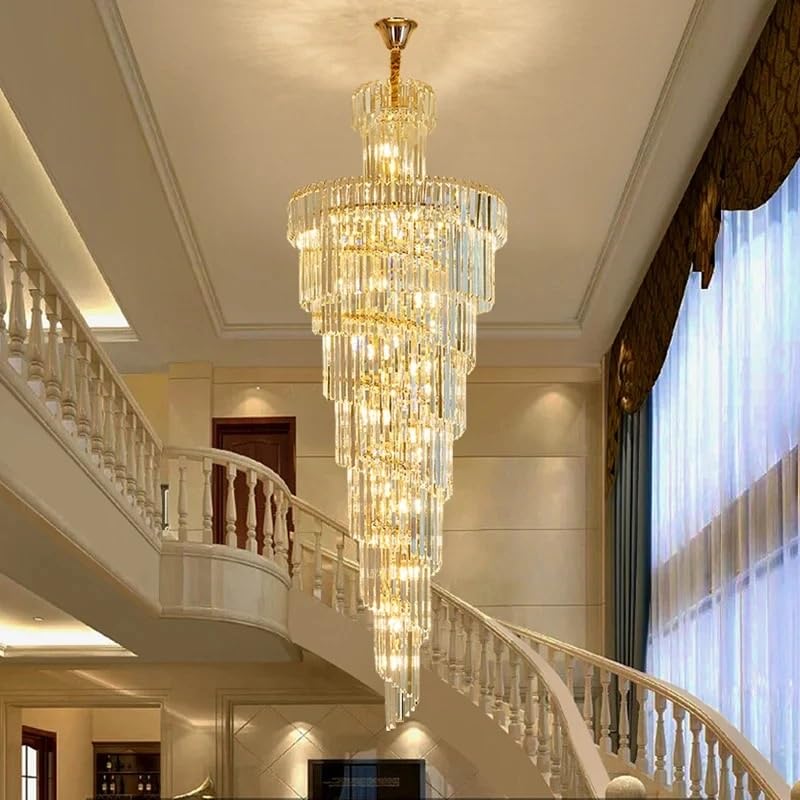 Chandelier Light, Long Crystal Staircase Gold Chandelier Modern Loft Lamp Luxury Villa Hotel Hall Living Room Large Home Decor(Dia80cm H500cm,Changeable)