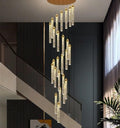 Stairs Dimmable Ceiling Chandelier Home Decor Modern LED Crystal Long Chandeliers Luxury Kitchen Villa Living Room Pendant Light(Tricolor,60 Lights)
