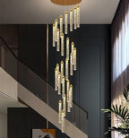 Stairs Dimmable Ceiling Chandelier Home Decor Modern LED Crystal Long Chandeliers Luxury Kitchen Villa Living Room Pendant Light(Tricolor,60 Lights)