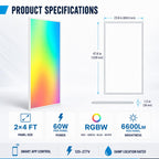 8 Pack 2X4 FT LED RGBW 5000K Multicolor Flat Panel, Light Remote & App Controlled 60W 6600lm Color Changing LED Panel Light Smart Wi-Fi Drop Ceiling Light