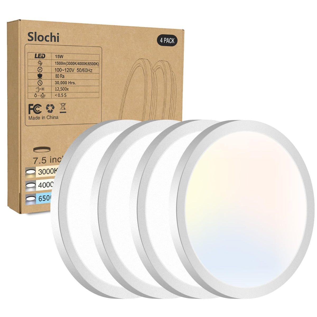 8PACK LED Flush Mount Ceiling Light Fixture, 3000K-4000K-6500K & 150W Equivalent Modern Kitchen Recessed Ceiling Lamp 24W 3200Lm 12Inch Closet Round Surface for Bathroom Laundry Bedroom Hallway