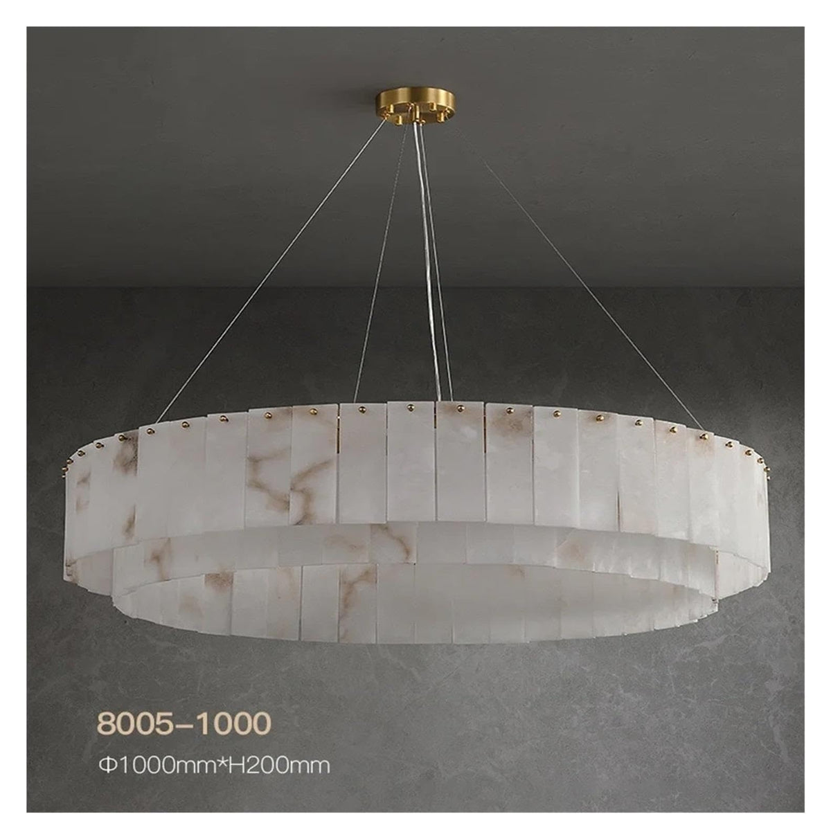 Round Drum Natural Alabaster Chandelier, Modern Marble Shade Pendant Light