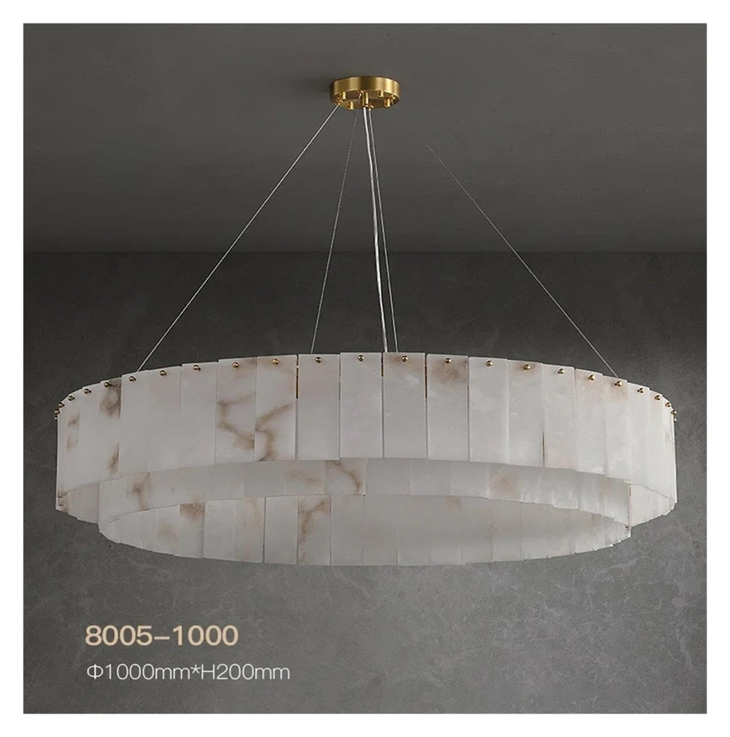 Round Drum Natural Alabaster Chandelier, Modern Marble Shade Pendant Light