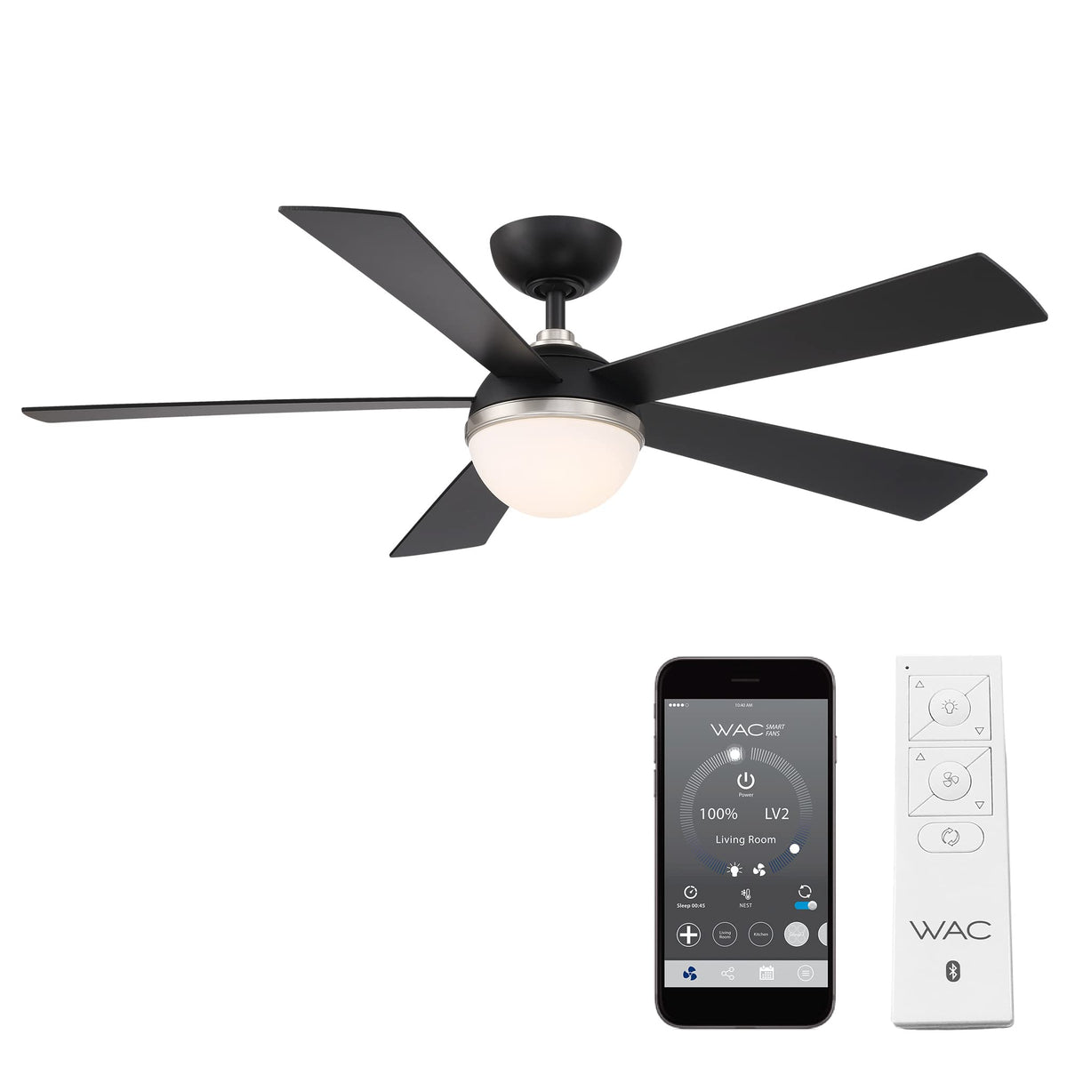 WAC Lighting Eclipse 5-Blade Aluminum Smart Ceiling Fan in Brass/Matte White