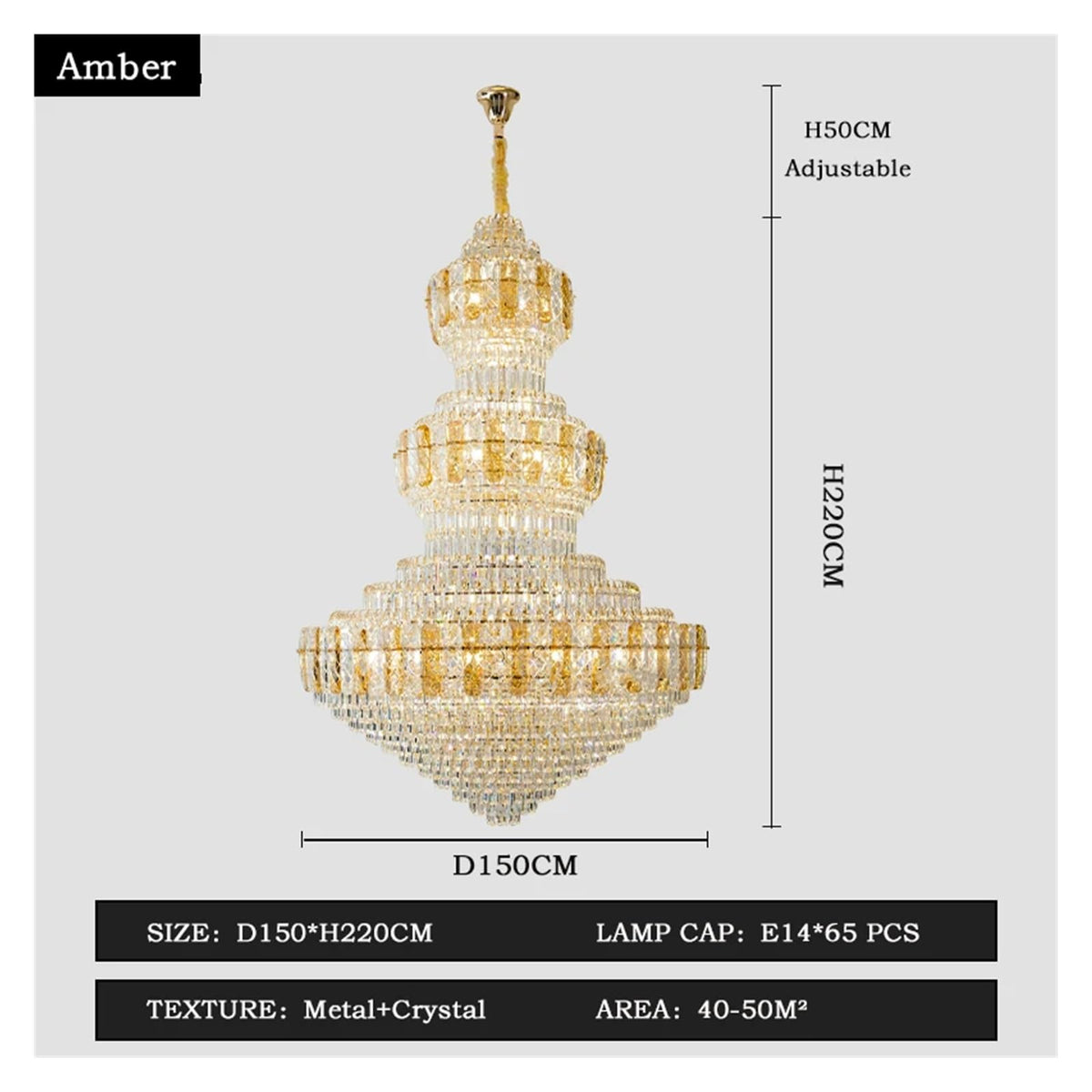 Modern Chandelier, Crystal Duplex Building Headlight Living Room Light Luxury European Villa Jump Floor Lift Empty Hotel Lobby(Amber-D100CM,Warm Light)
