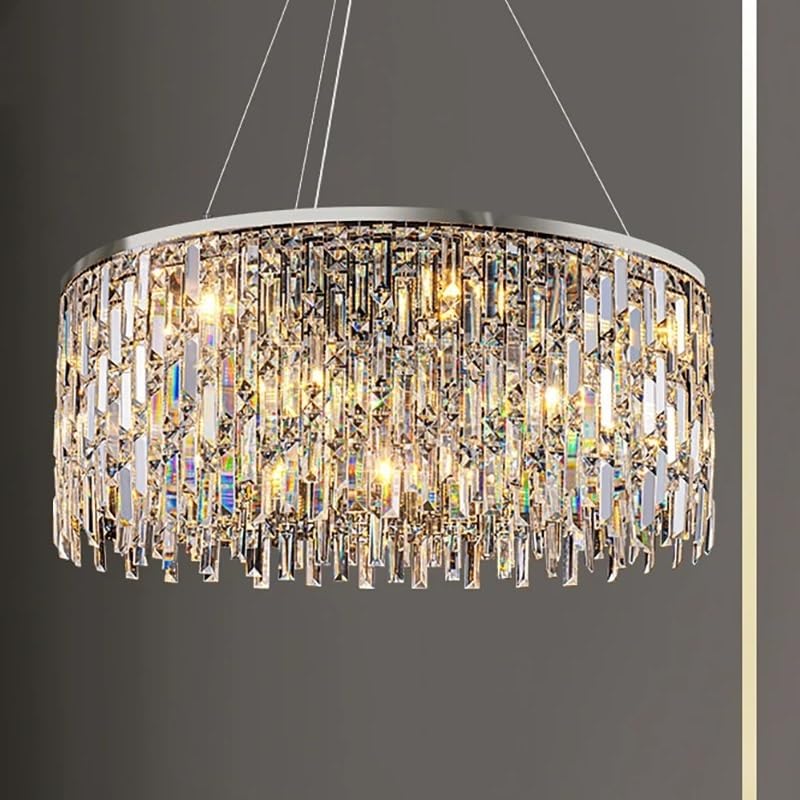 Modern Luxury Crystal Chandelier Living Room Dining Rectangle Kitchen Pendant Lamp Bedroom Round LED Lighting(Warm White,Dia95cm)