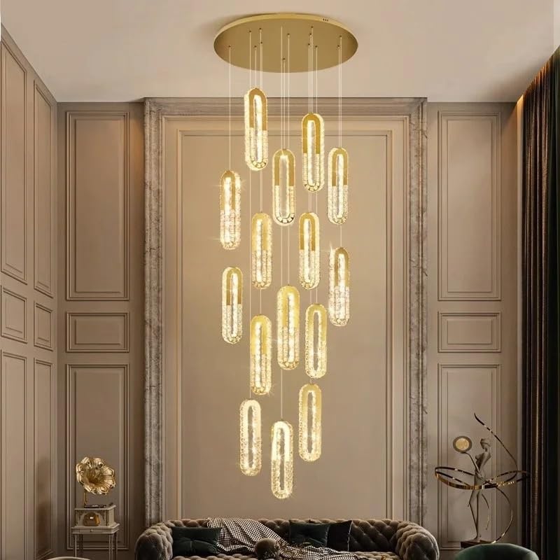 Chandelier, Light Luxury Crystal Duplex Living Room Staircase Pendant Lamp Villa Modern LOFT Dining Line Hanging(White Light,D120CM-25heads)