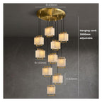 Marble Chandelier Round Rectangle Pendant(Neutral Light 10 Light)