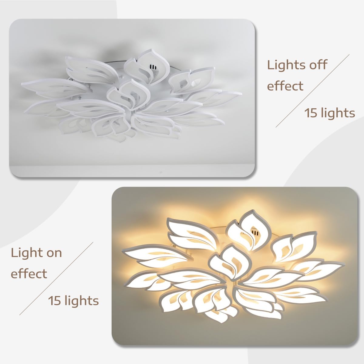 15‑Light Dimmable White Flower‑Shaped Acrylic LED Ceiling Lamp with Remote(