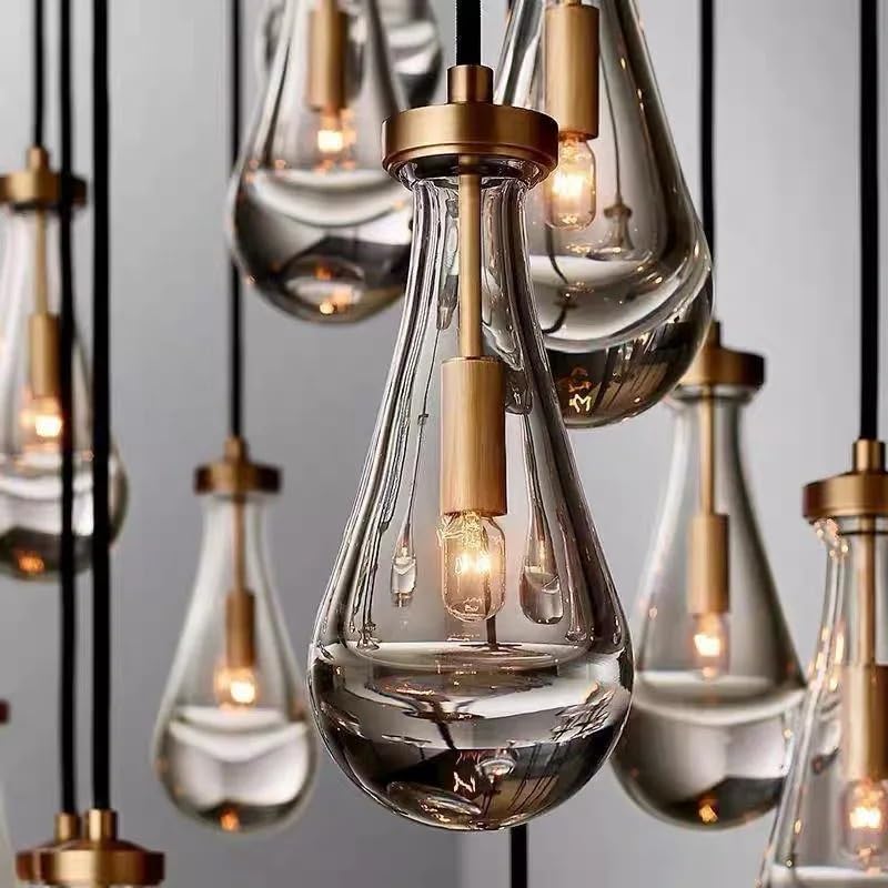 Chandelier, V-intage Copper Waterdrop Chandelier for Staircase Table Dining Living Room Bedroom Hotel Villa Duplex Floor Ceiling Lighting(B-13 Light,Neutral Light)