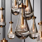Chandelier, V-intage Copper Waterdrop Chandelier for Staircase Table Dining Living Room Bedroom Hotel Villa Duplex Floor Ceiling Lighting(B-13 Light,Neutral Light)