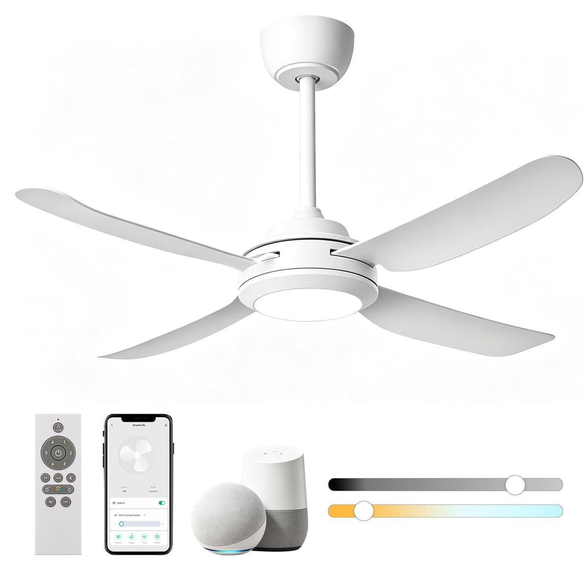 48" Ceiling Fans with Lights,LED Ceiling Fan with Light and Remote Control