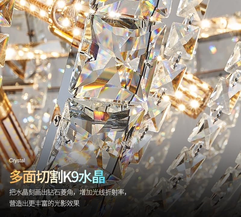 Modern Chandelier, Duplex Crystal Chandelier Villa Empty Living Room Main Light Modern Simple Creative Hotel Lobby Middle Floor High-End Lighting(D80CM H104CM,3 Changeable Color)