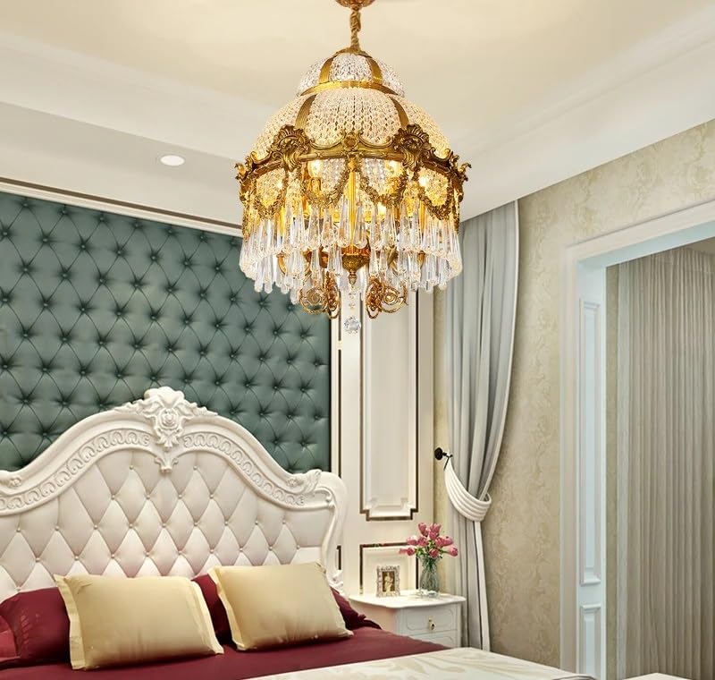Chandelier, European Style Copper Crystal Chandelier Living Study Bedroom Hotel Restaurant Lobby Decorative Pendent Light