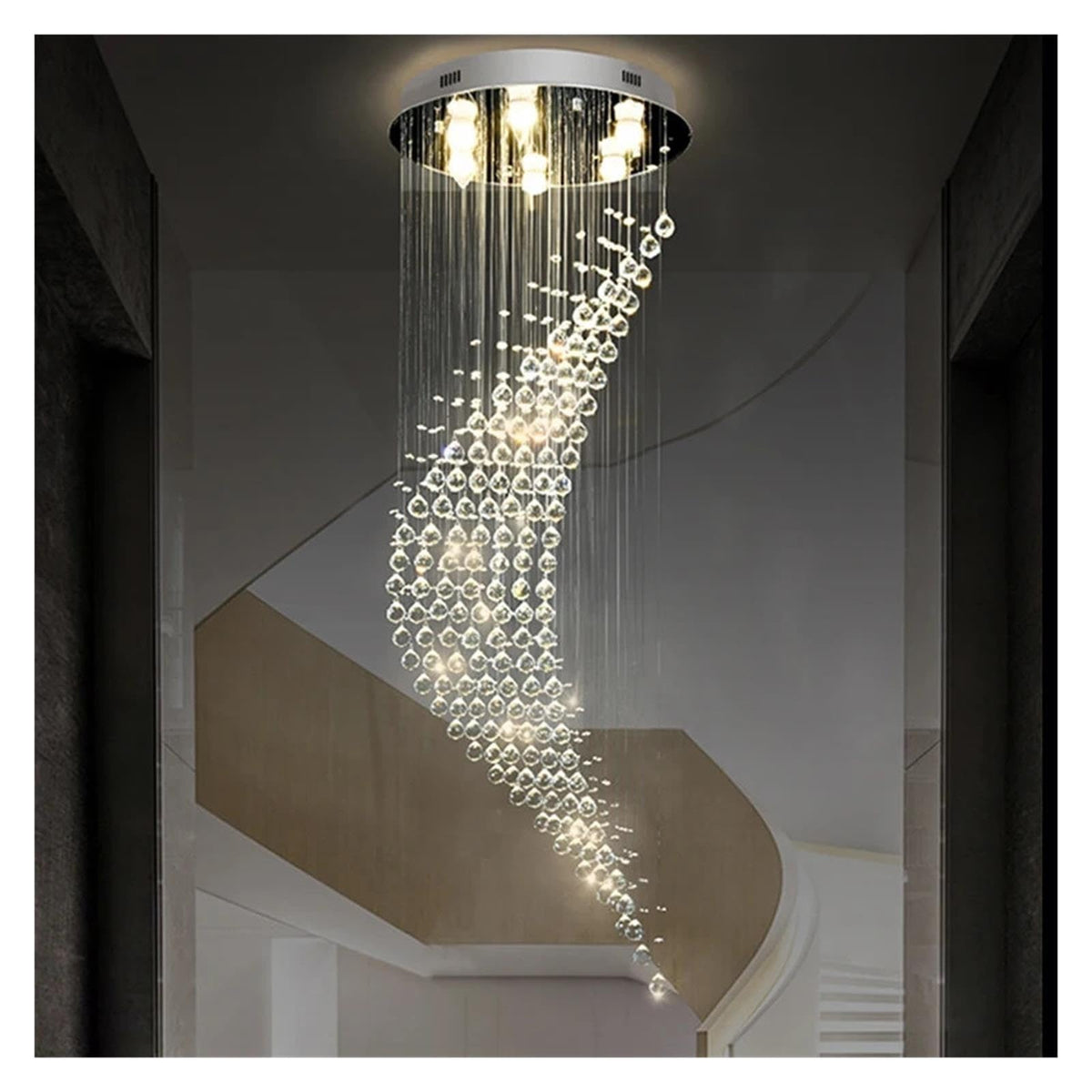 Spiral Waterfall Crystal Chandelier Vertical Hanging Light ,Ambient