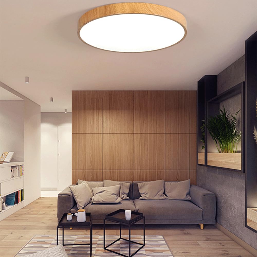Ultra-thin LED Ceiling Light, Modern Wood Grain Round Bedroom Ceiling Lamp, Nordic Living Room Main Lighting Fixture, Minimalist Smart Saving Ceiling Lights, For Kitchen Island Office Hallwa