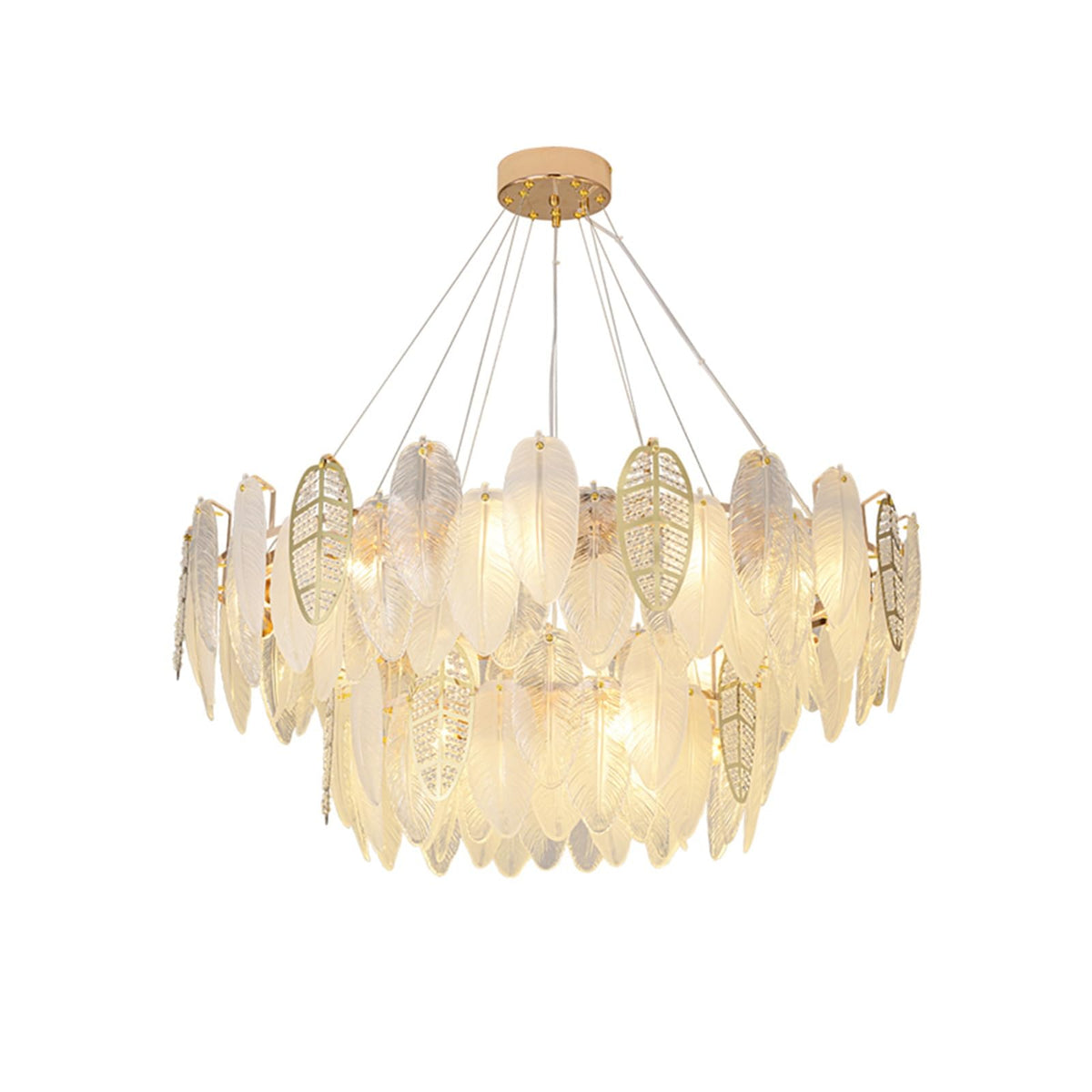 Modern Chandelier, Autumn Leaves Led Art Deco Glass Dimmable Hanging Lamps Designer Suspension Luminaire Lampen Pendant Light for Living Room(130cm Wave,Dimmable+D35x155)