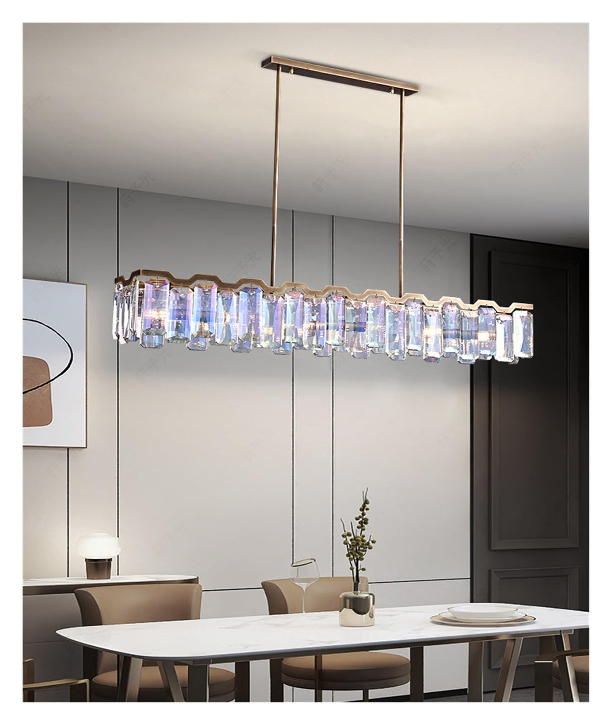 Chandelier Italian Luxury Colored Crystal LED Pendant Lamp Round Design Chandeliers for Living Dining Room Foyer Bedroom Art Lighting Decor(L150cm,White_Gold)