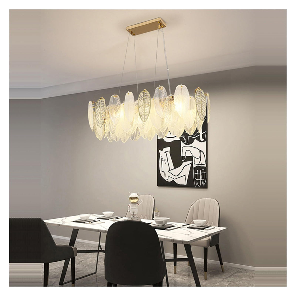 Modern Chandelier, Autumn Leaves Led Art Deco Glass Dimmable Hanging Lamps Designer Suspension Luminaire Lampen Pendant Light for Living Room(130cm Wave,Dimmable+D35x155)