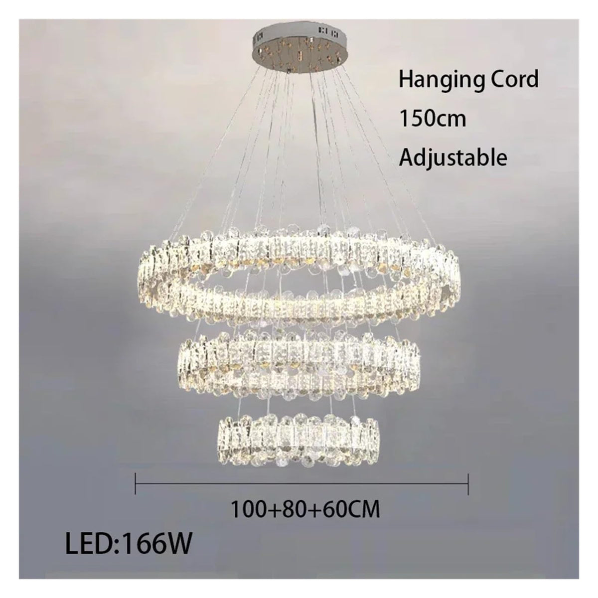 Modern Crystal Chandelier Rings Dimmable LED Ceiling Chandelier Lights for Living Room Home Decor Lustres Fixture Versatile Use