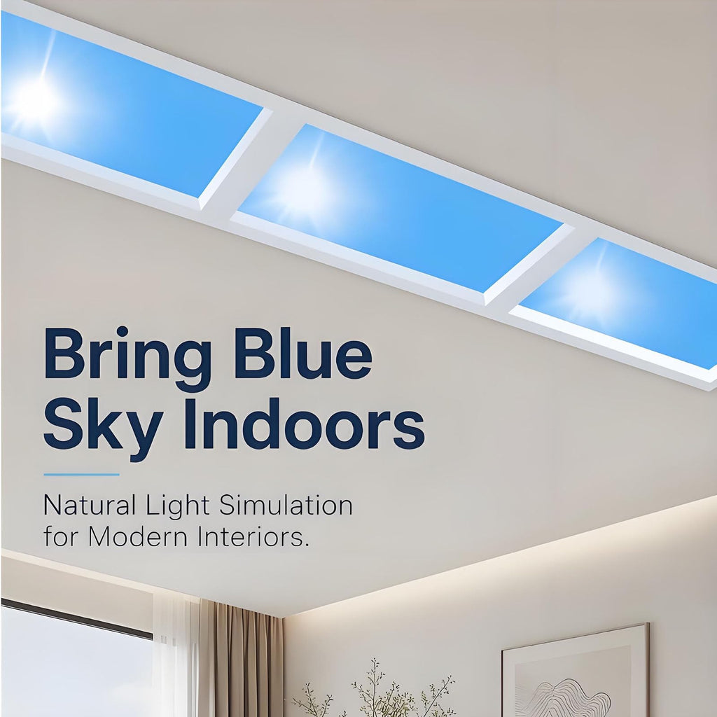 Ultra-Thin Skylight Ceiling Light, Artificial Blue Sky Lamp Natural Daylight Simulation, Dimmable Sunlight Panel for Bathroom, Kitchen, Living Room, Office Embedded-60×120cm