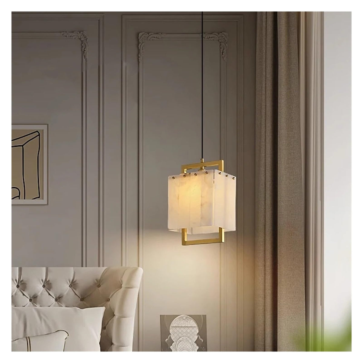 Marble Chandelier Round Rectangle Pendant(Neutral Light 10 Light)