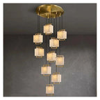 Marble Chandelier Round Rectangle Pendant(Neutral Light 10 Light)