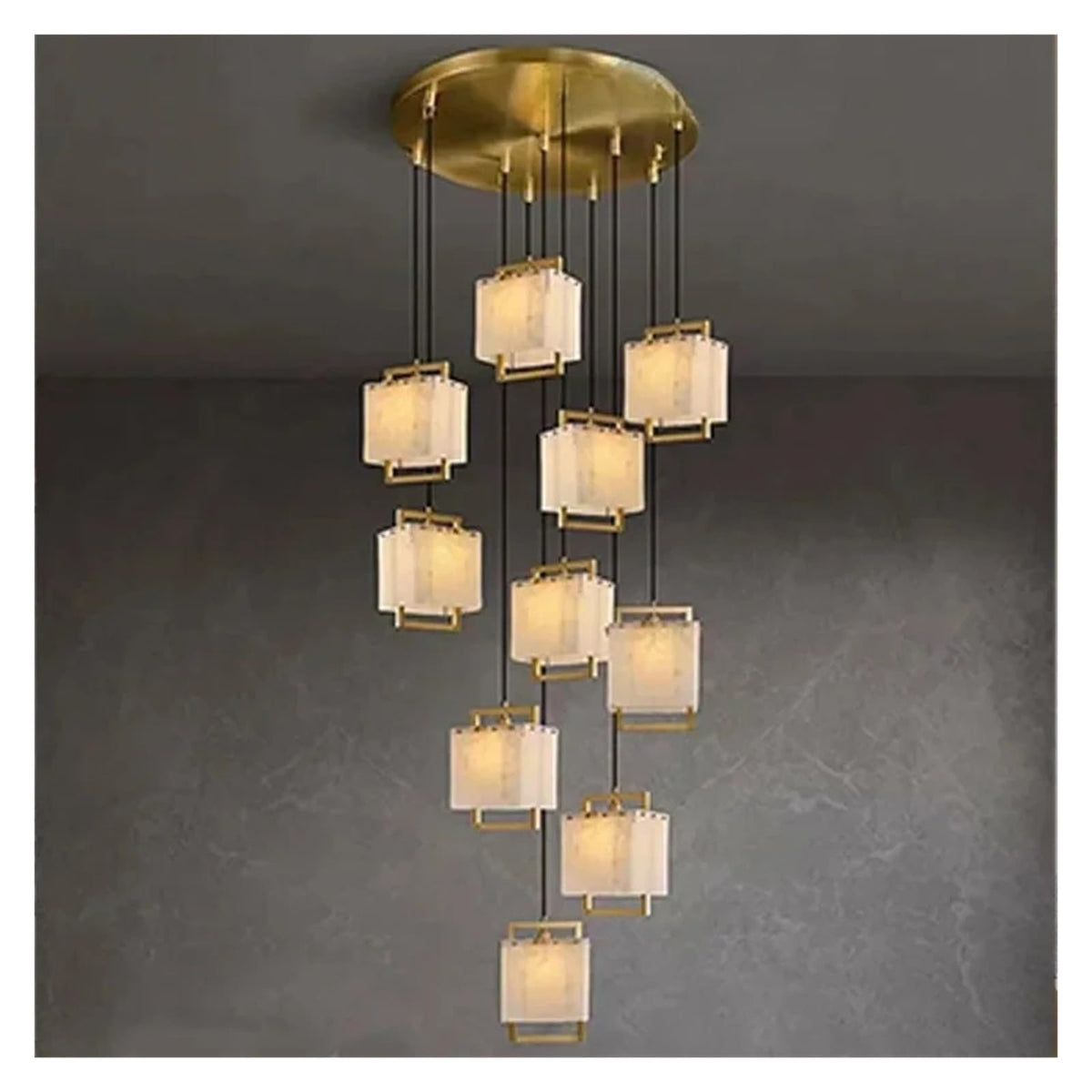 Marble Chandelier Round Rectangle Pendant(Neutral Light 10 Light)