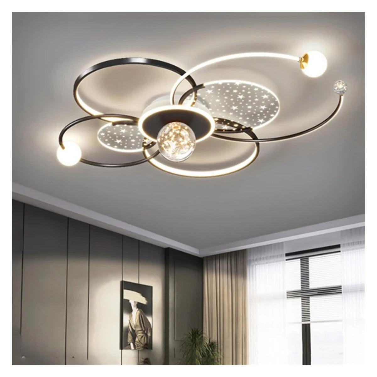 YUFENG , Modern Living Room Smart Indoor Decorative Light with Remote Control Stylish Minimalist Hall Ceiling Lamp, Black