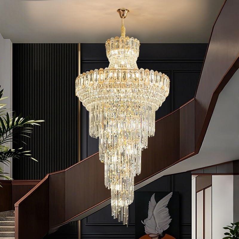 Ceiling Pendant Light, Modern Luxury Revolving Staircase Lamp for Villa Duplex Floor Open-Plan Living Room Ceiling High-end Crystal(D80CM H160CM,Neutral Light)