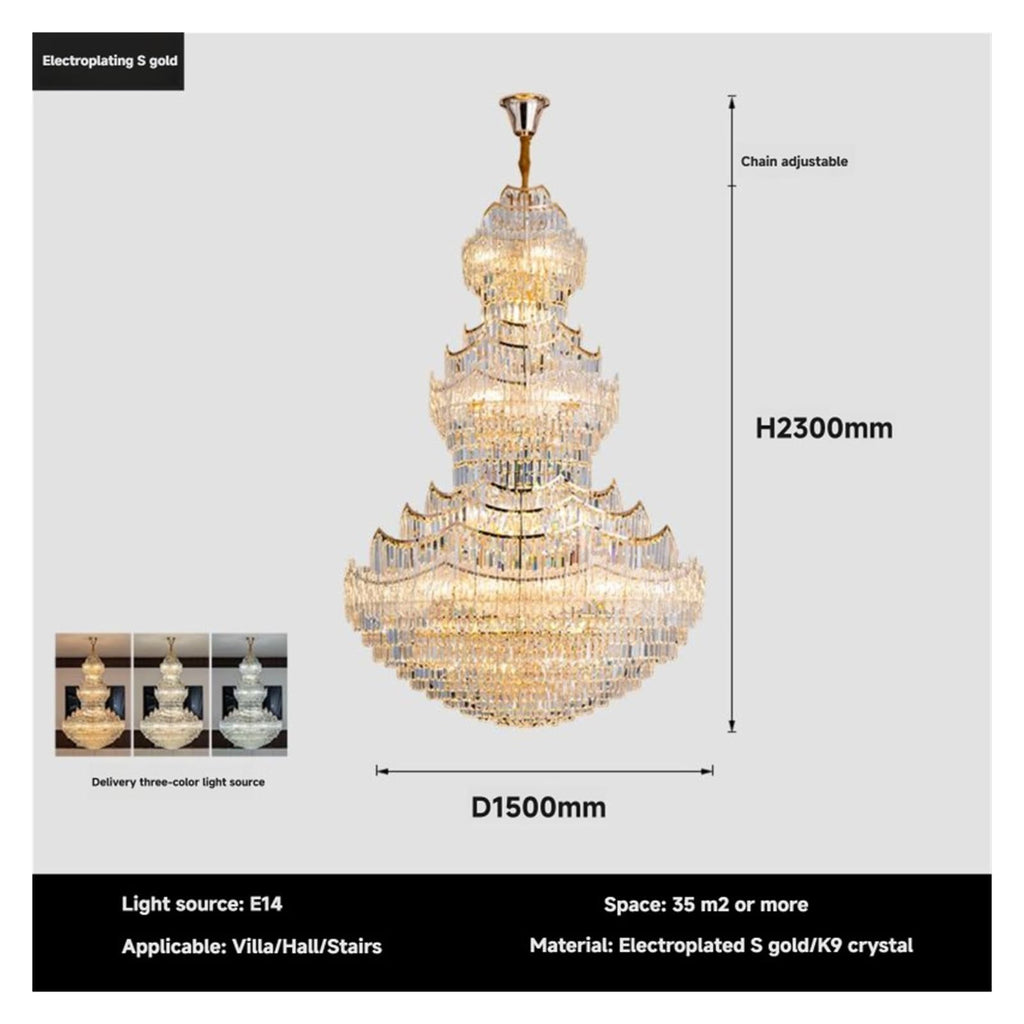 Pagoda Design Crystal Chandelier Large Gold Pendant Light