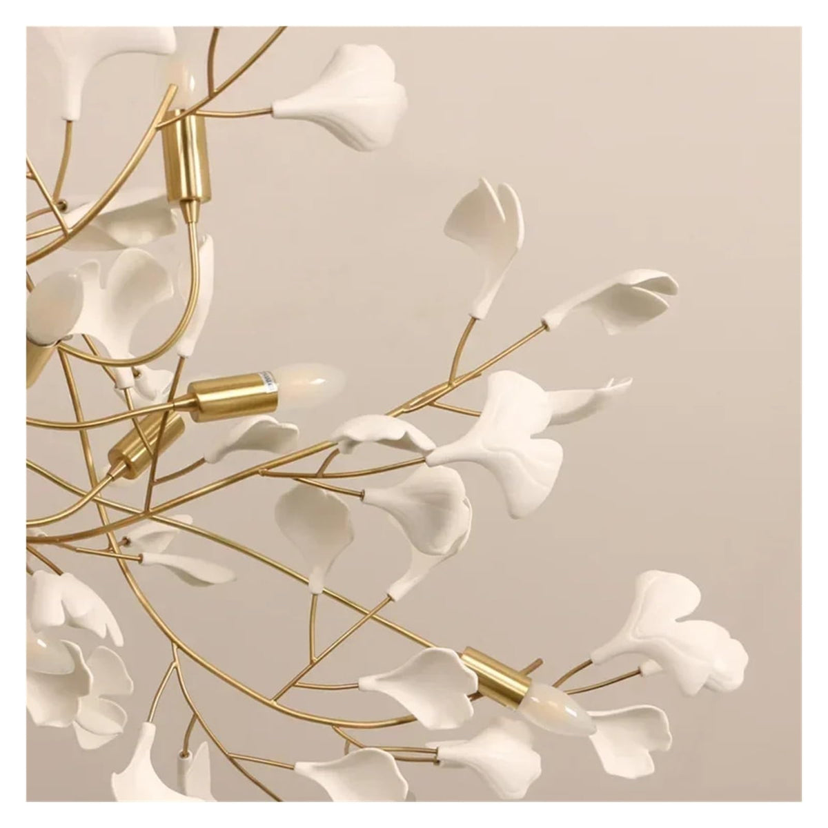 Modern Ceramic Petal Chandelier Nordic Design Ginkgo Branch Leaves Copper Led Lighting Living Room Decoration,Room Light