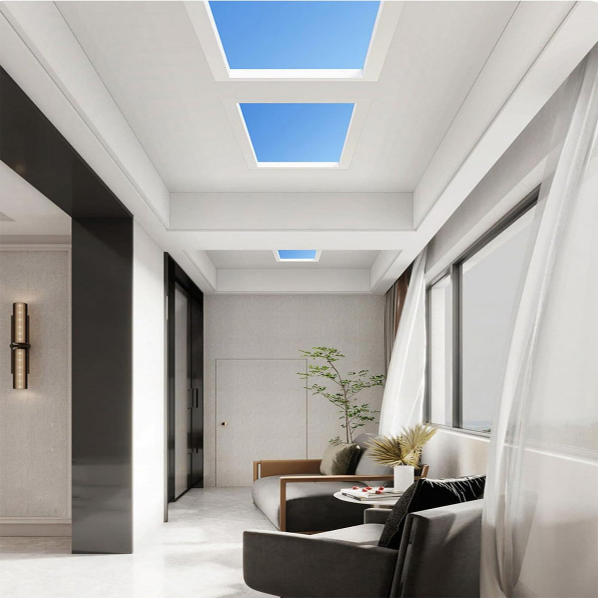30x120cm Recessed Blue Sky Ceiling Lamp, Smart Adjustable Daylight Simulation Light, Natural Sky Effect Fixture for Home Commercial Use IntegratedCeiling
