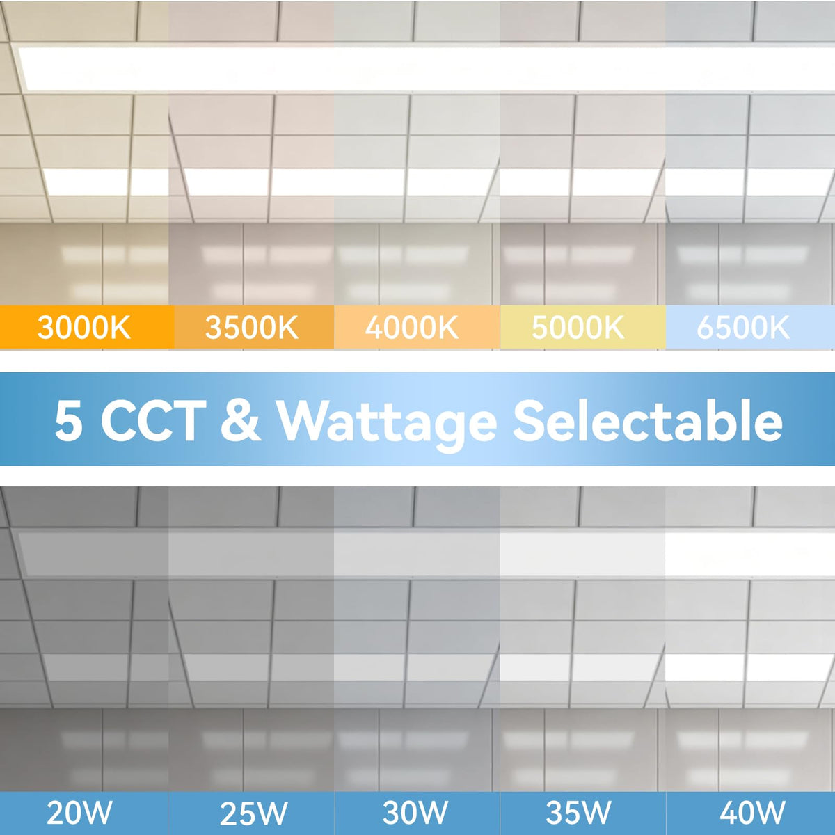 24 Pack 2x2 LED Flat Panel Light, Drop Ceiling, 5CCT 20-40W 0-10V