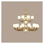 Natural Jade Center Column Glass Lampshade European Chandelier Available for High Ceiling Living Room Dining Room