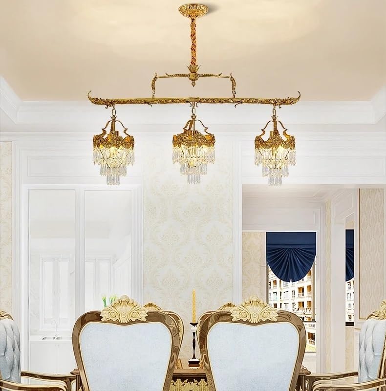 Chandelier, European Luxury Brass Restaurant Chandelier French Classical Retro Bedroom Foyer Crystal Pendant Light(9 Lights D140 H80cm,3-Color Light)