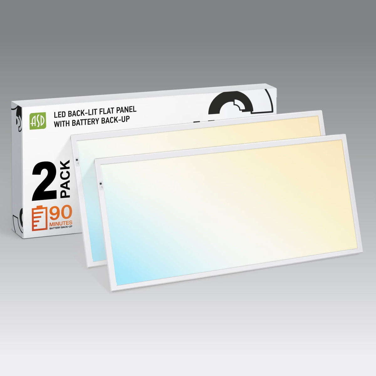 ASD 2x2 LED Flat Panel Light, Emergency Battery Backup UL DLC 2 Pack