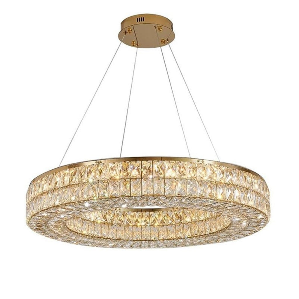 Modern Round Light Luxury Living Room Chandelier 3 Color Mode K9 Crystal Shade Smart Hanging Lamp Gold Semi Flush Mount Ceiling Light Fixture for Villa Restaurant Corridor Hotel