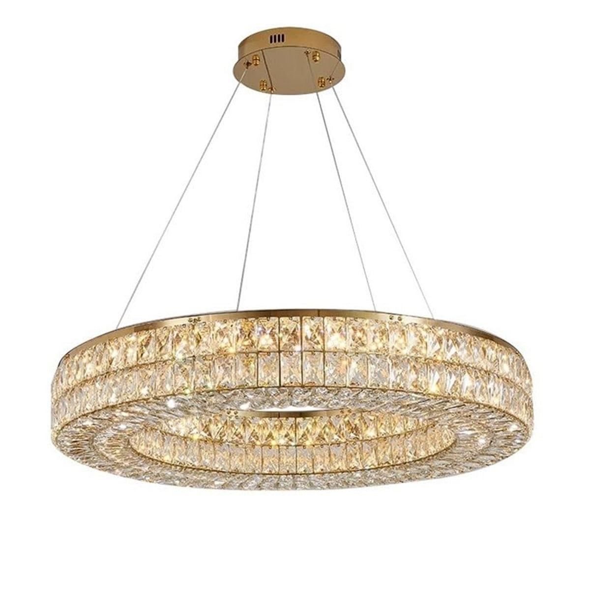 Modern Round Light Luxury Living Room Chandelier 3 Color Mode K9 Crystal Shade Smart Hanging Lamp Gold Semi Flush Mount Ceiling Light Fixture for Villa Restaurant Corridor Hotel
