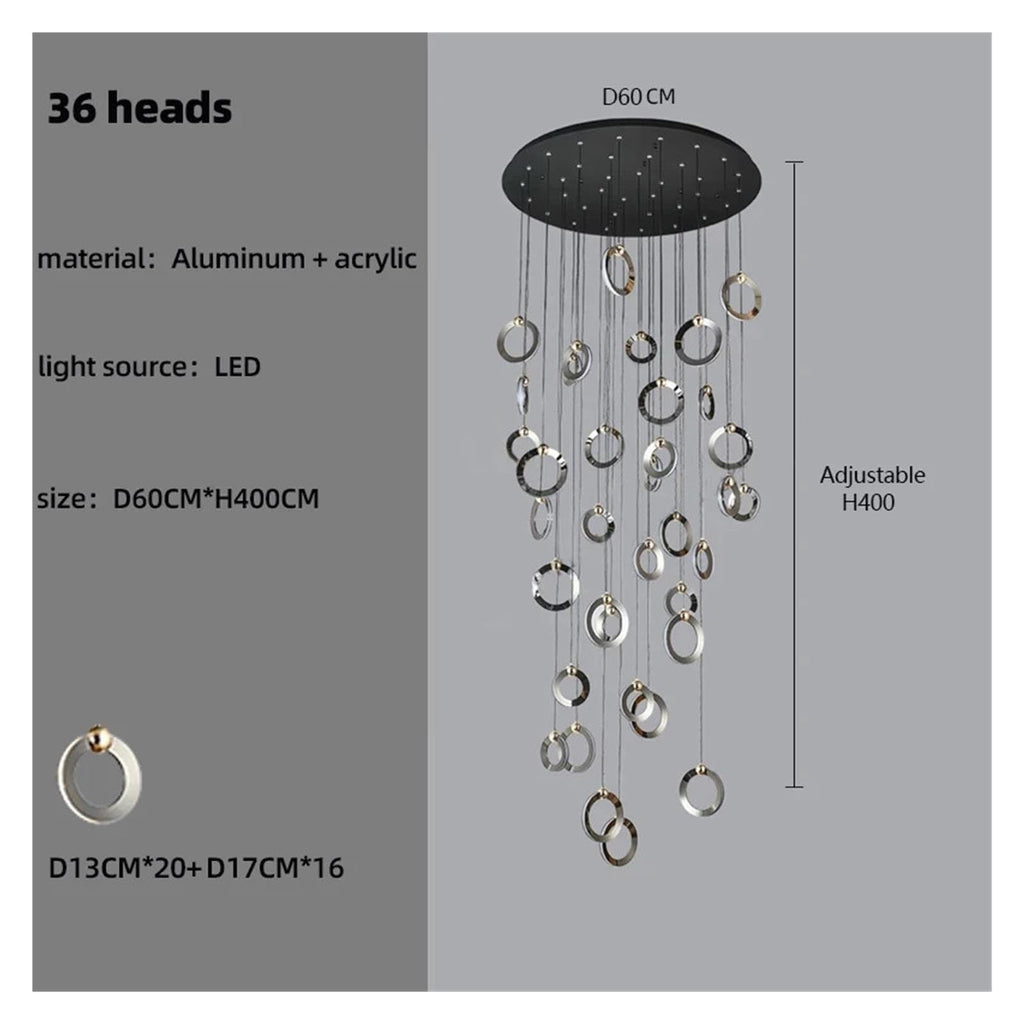 Multi Ring Spiral Suspended Fixture Round Canopy Hanging Decor ,Classic